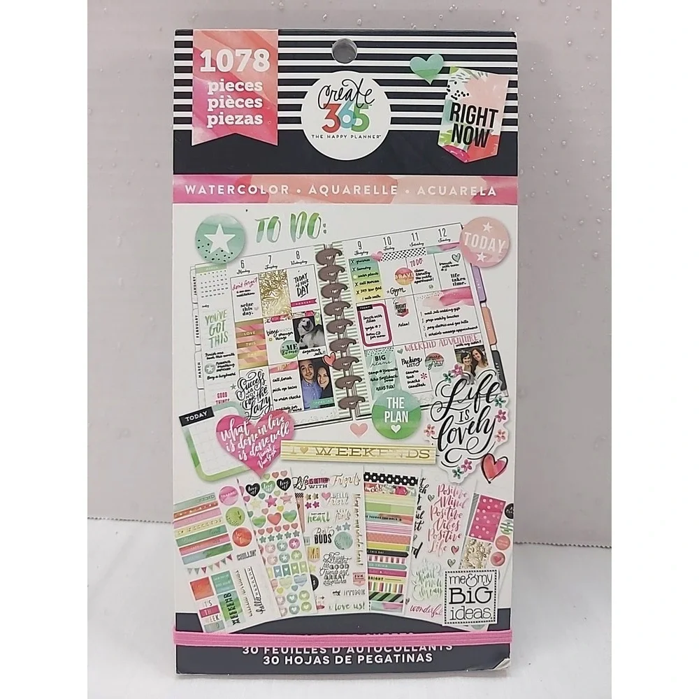 The Happy Planner Watercolor Stickers 922 Pcs Complete Planner Scrapbook Supply